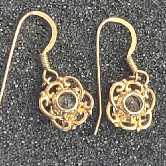 Vintage Gold-Tone Earrings With Clear Rhinestones & Intricate Filigree Design - Picture 3 of 5